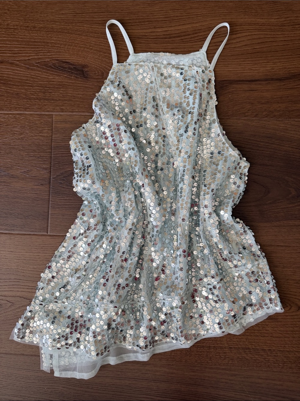 Anthropologie Silver Sequin Asymmetrical Hem Tank Top